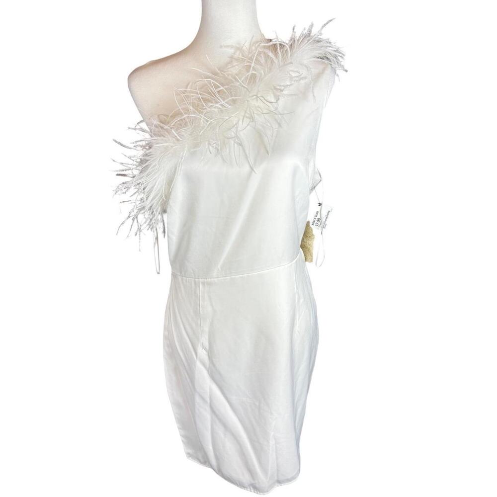 Modern Bride Mob Wife Altar'd State Ivory Feather Trim Satin Mini Dress NWT SZ M